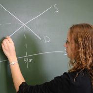 woman drawing graph on chalkboard